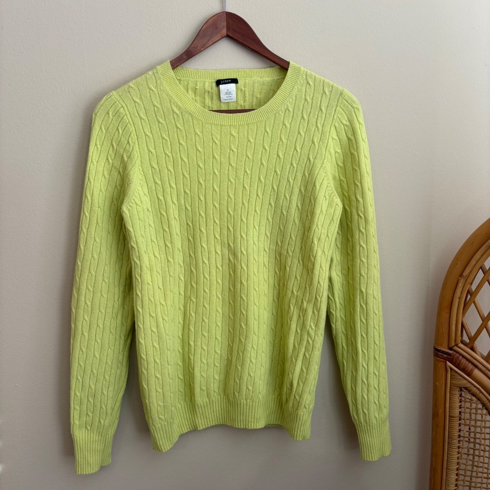 J.Crew Womens Cashmere Wool Blend Green Cable Knit Pullover Crewneck Sweater - Picture 2 of 6